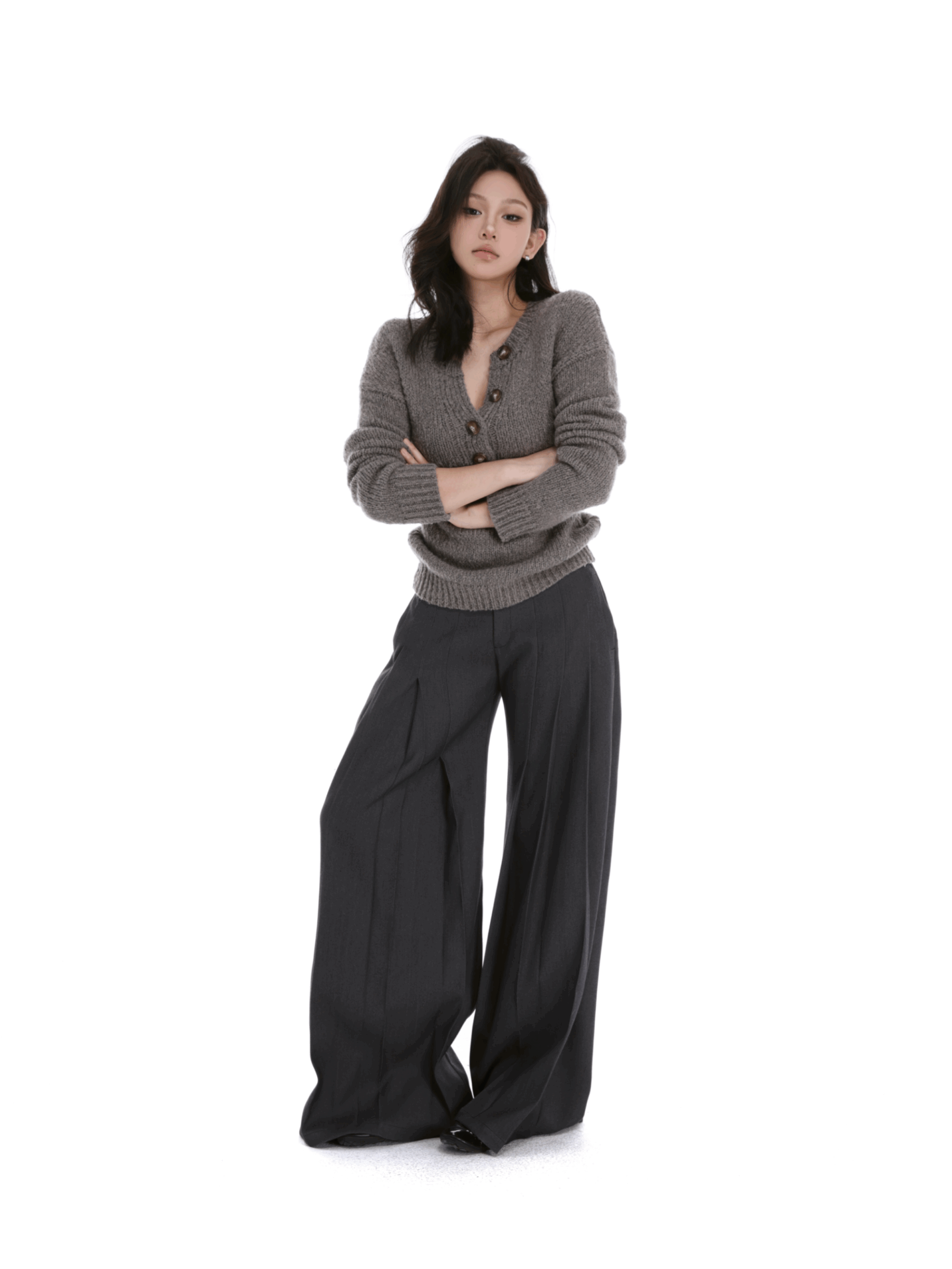 Henry-Style Brushed Mohair Wool Sweater