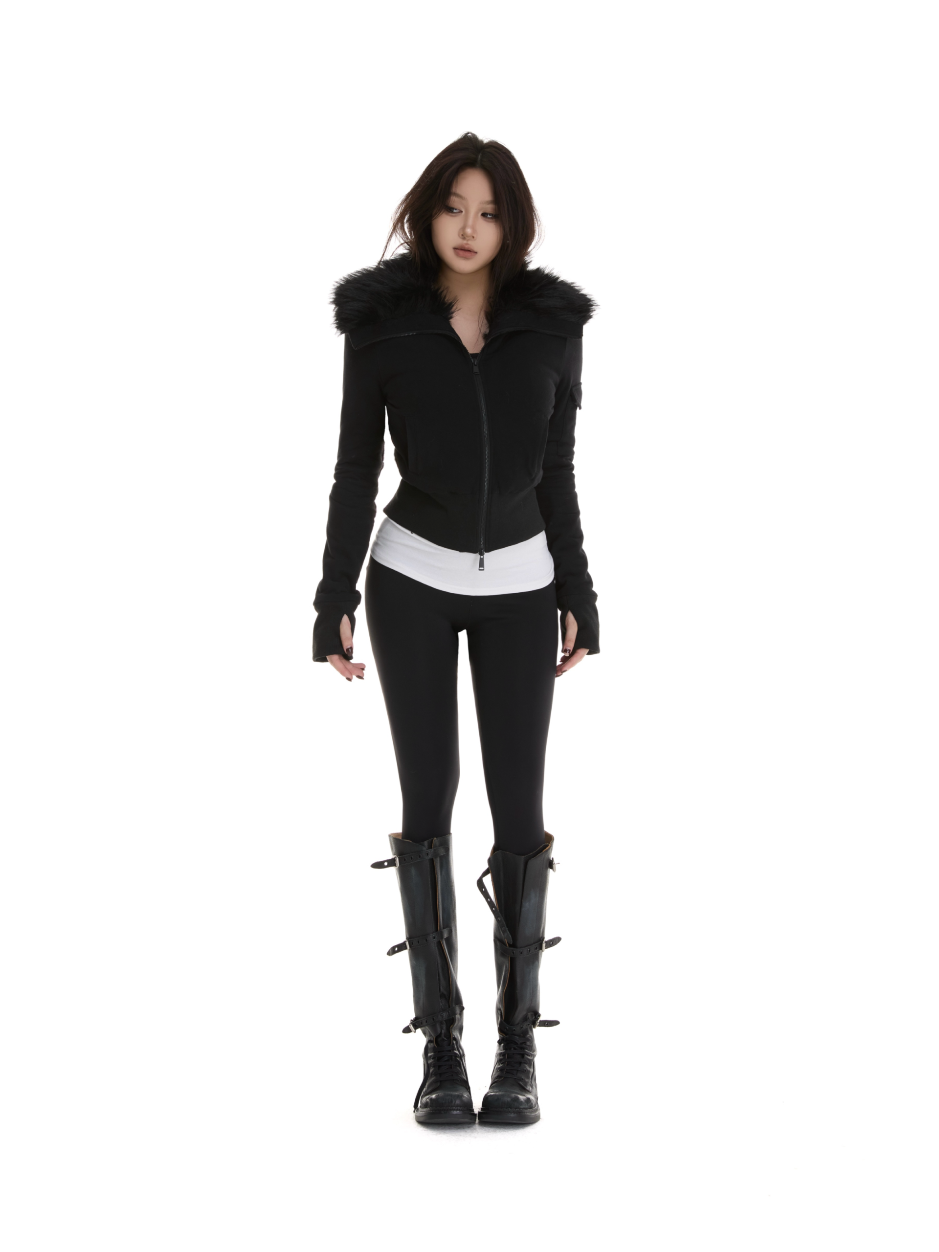 Fur Collar Quilted Slim Fit Short Jacket